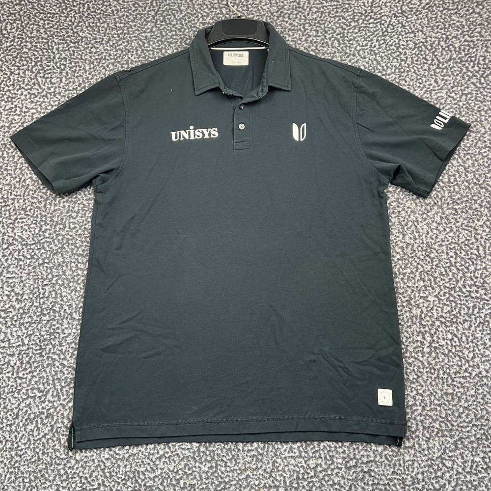 Linksoul Men Unisys Logo Golf Polo Shirt Men Large Black Organic Cotton Blend L